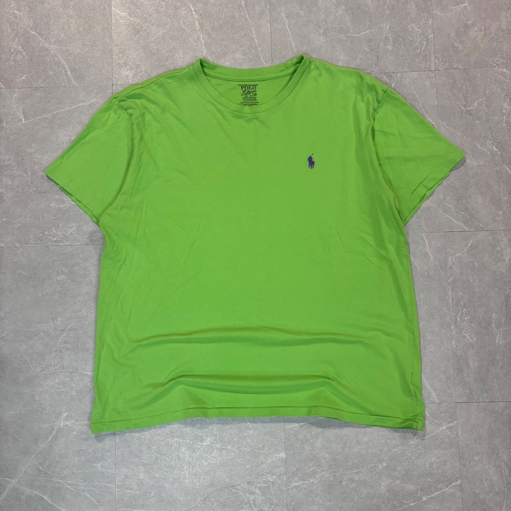 Polo Ralph Lauren Mens Lime Green Purple Pony Cotton Crewneck T-Shirt Large
